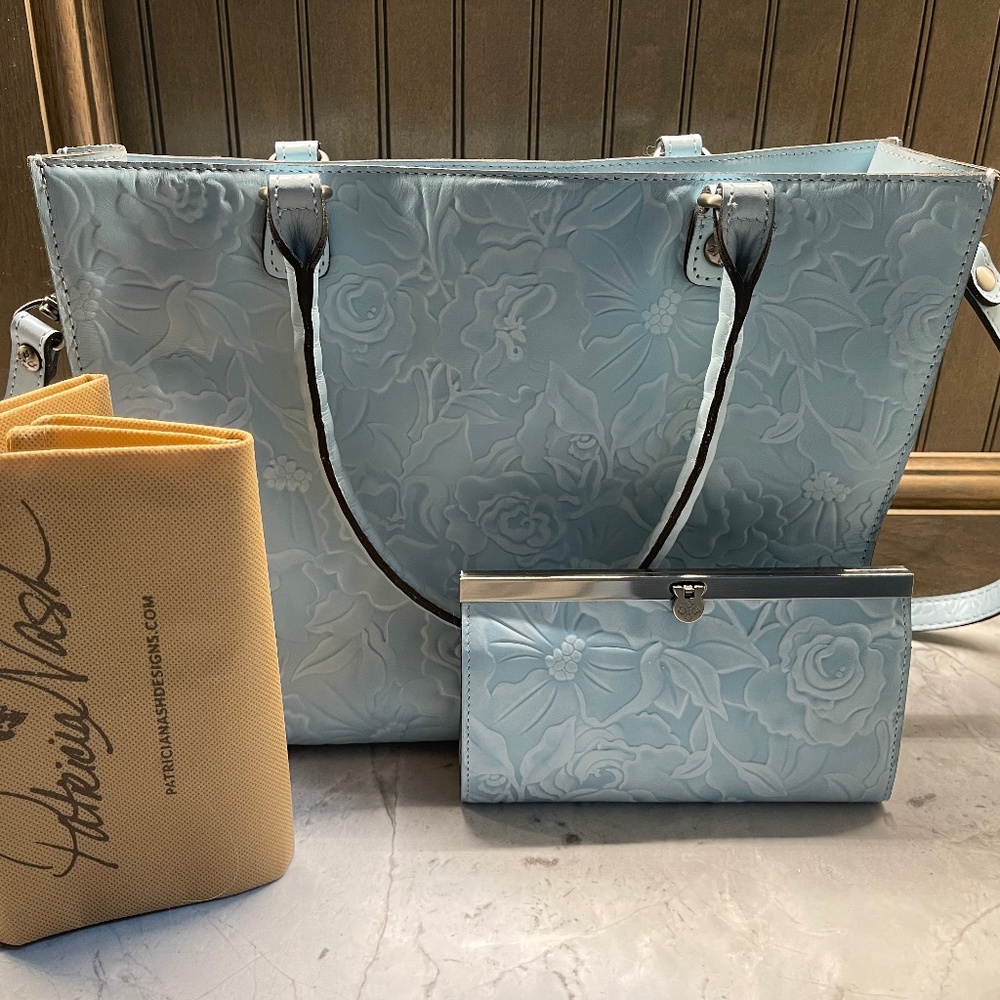 Patricia Nash embossed leather tote bag with matching wallet